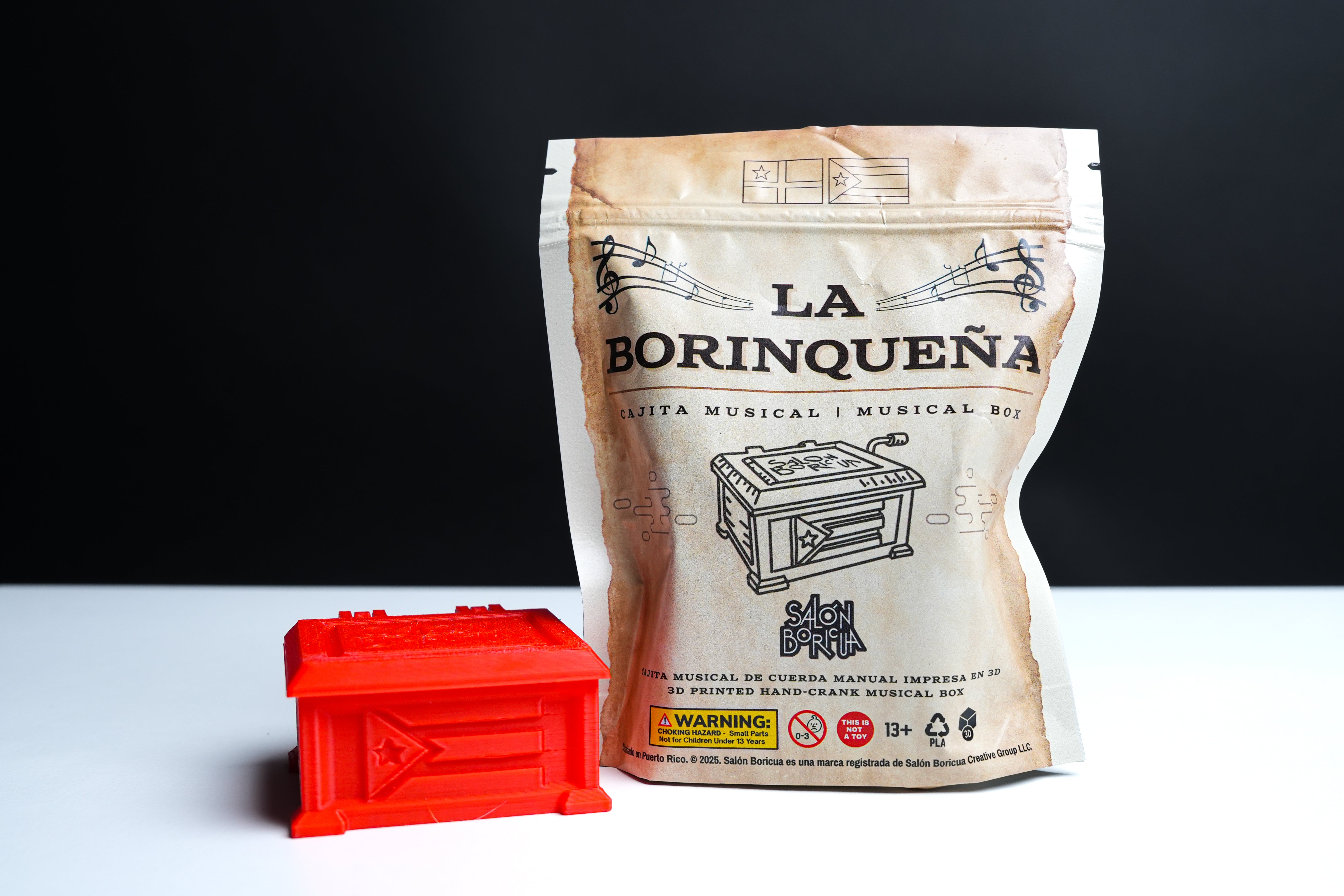 Cajita Musical La Borinqueña roja, caja musical de Puerto Rico impresa en 3D