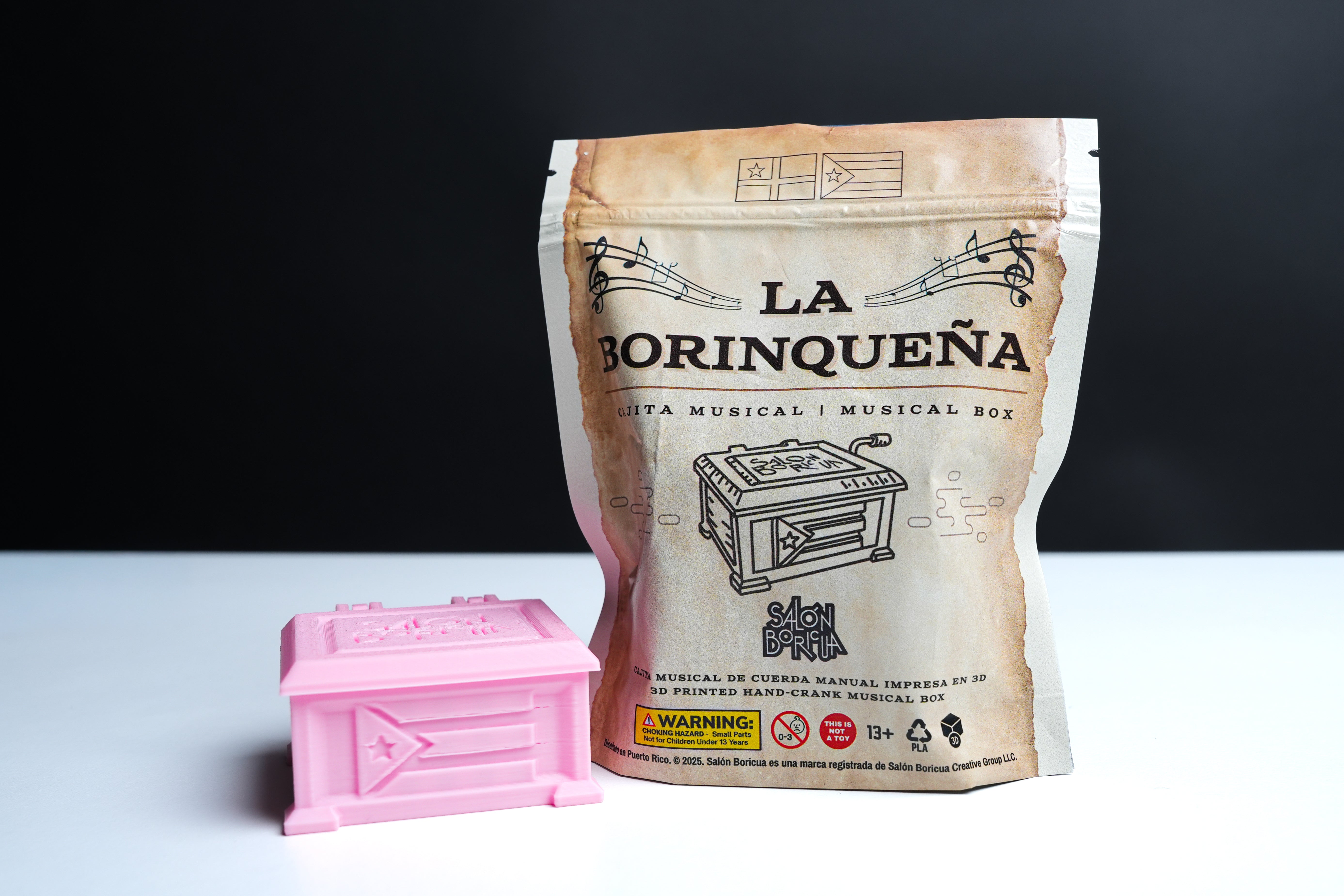 Cajita Musical La Borinqueña rosa, caja musical de Puerto Rico impresa en 3D