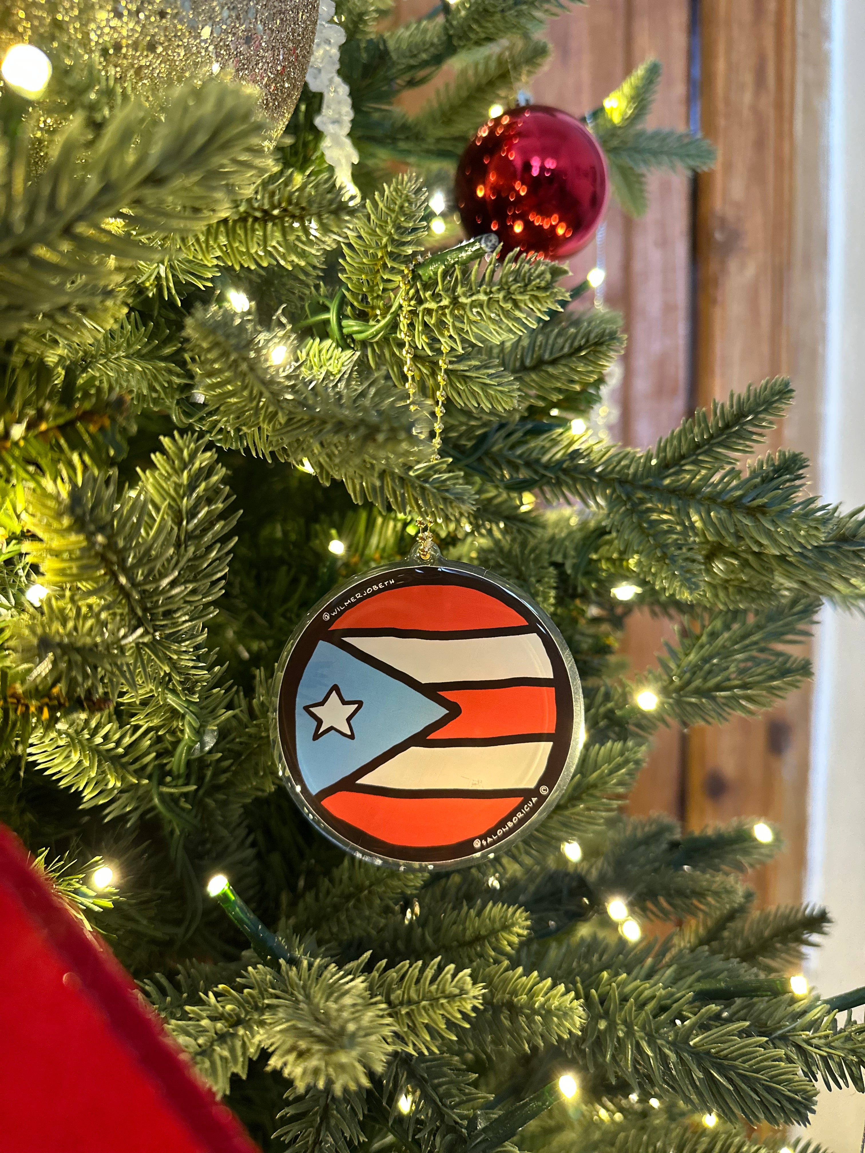 Adorno: Bandera: PR Rounded - Sky Blue (Acrylic Christmas Ornament)