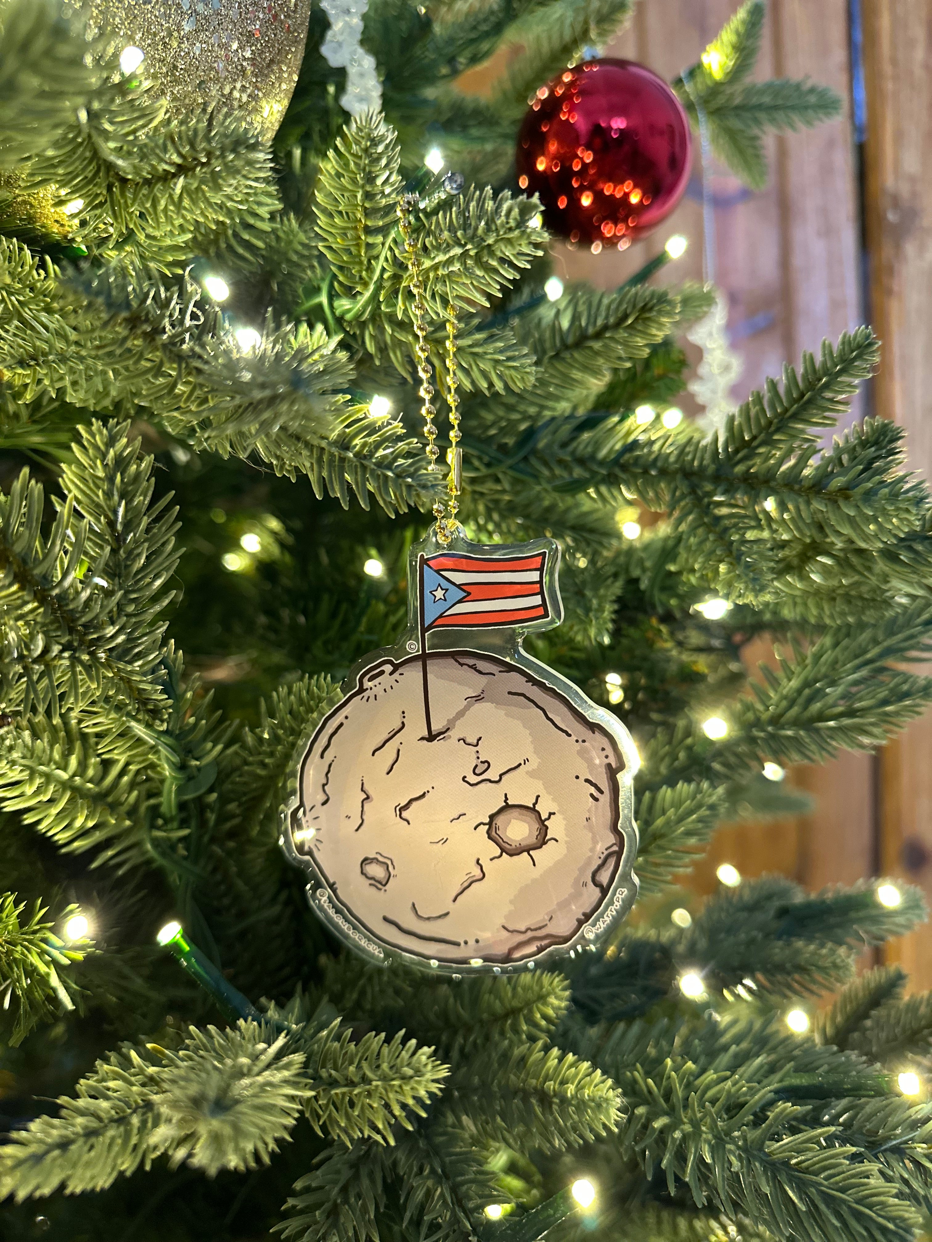 Adorno: Bandera Plantada en la Luna (Acrylic Christmas Ornament)