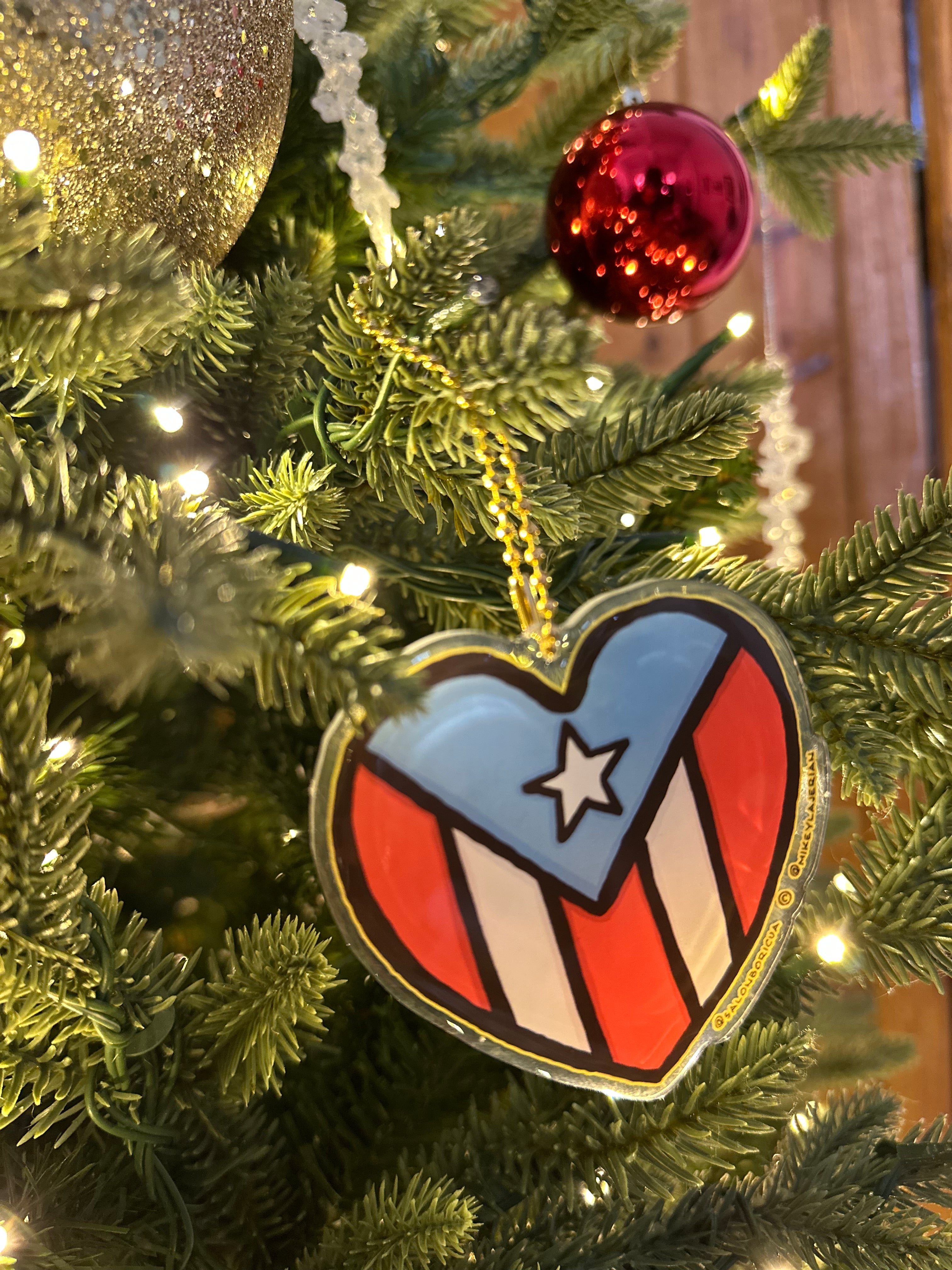 Adorno: Bandera PR Corazón (Acrylic Christmas Ornament)
