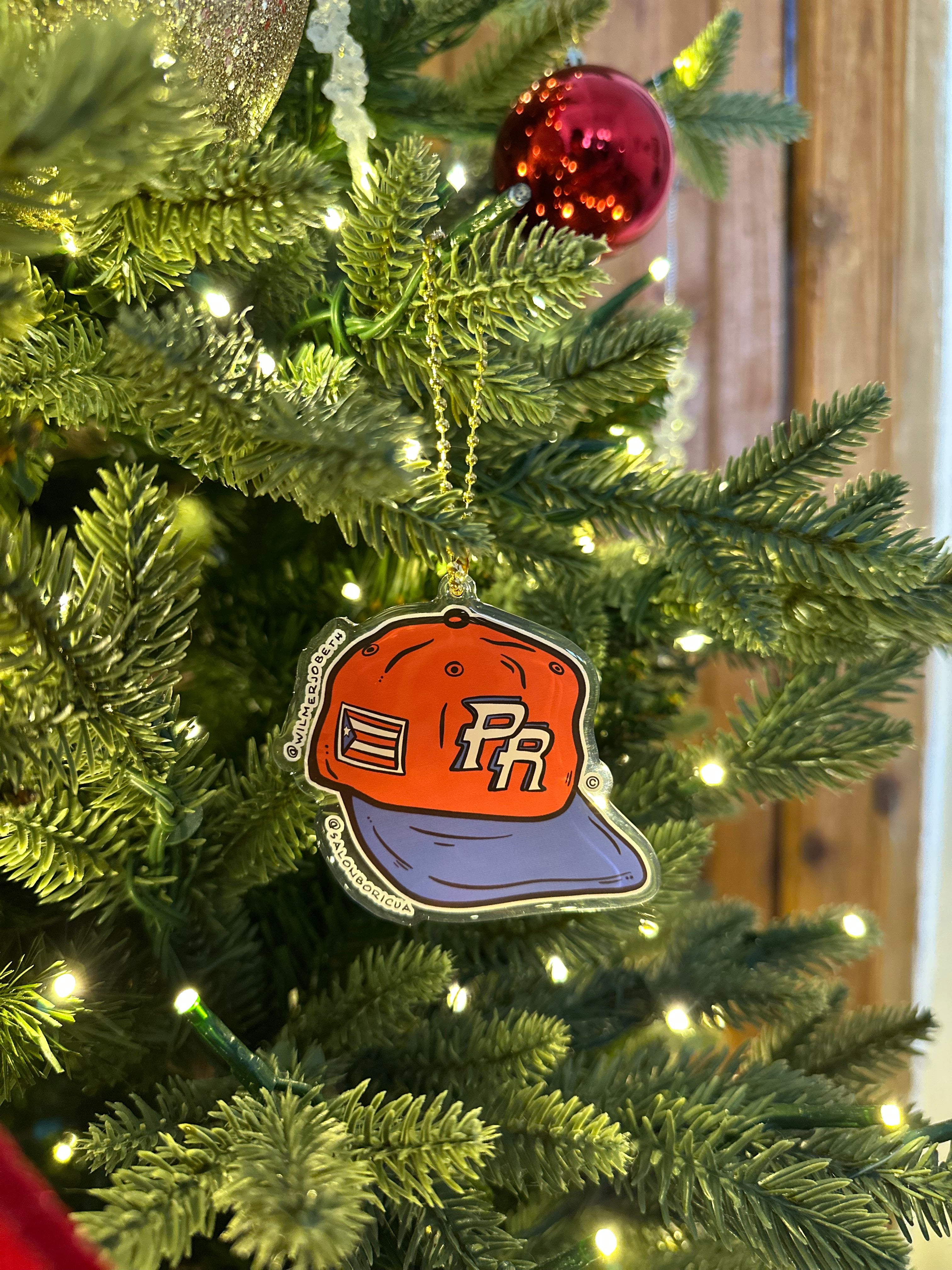 Adorno: Gorra de PR - Roja (Acrylic Christmas Ornament)