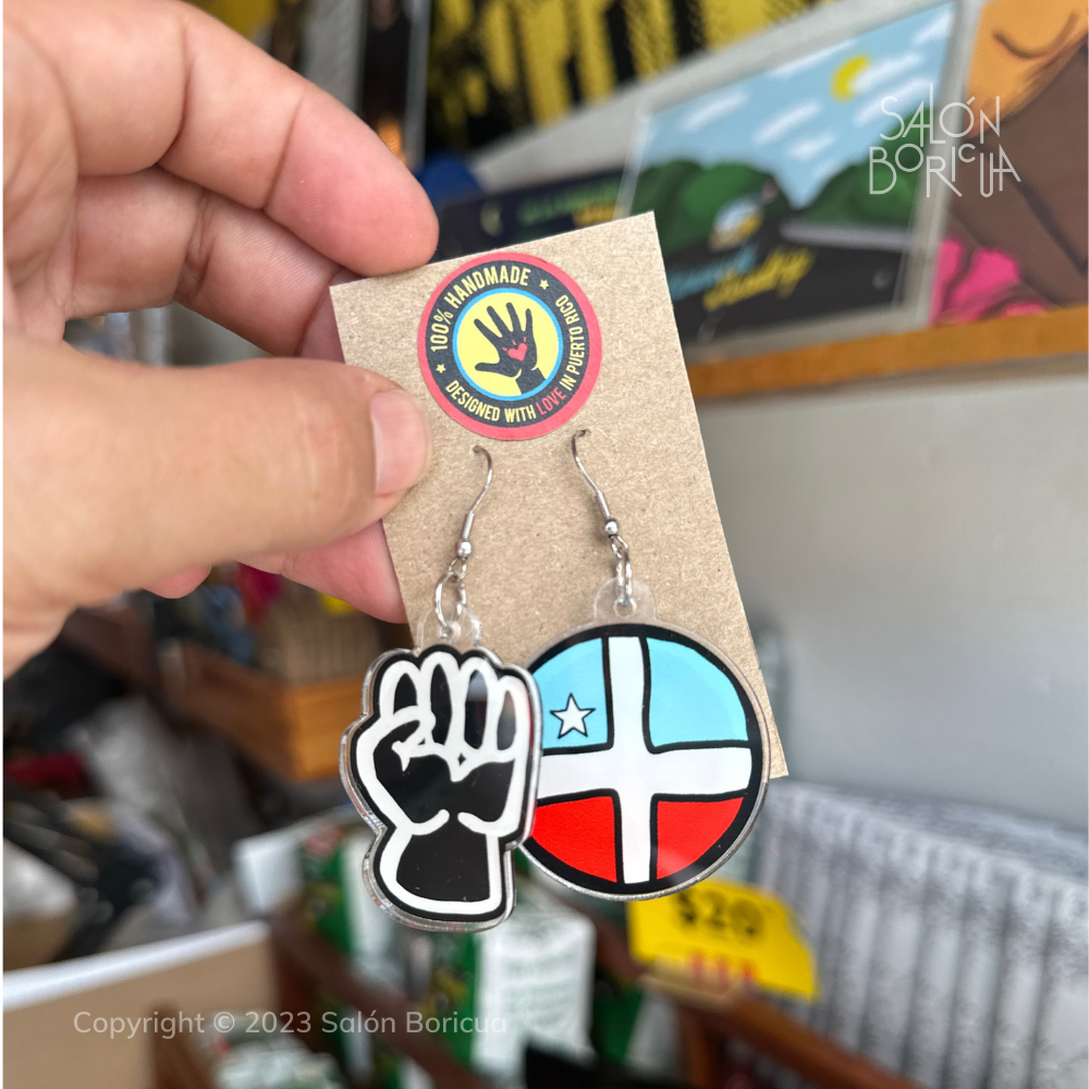 Pantallas: Puño + Lares Flag (Acrylic/Stainless Steel Earrings)
