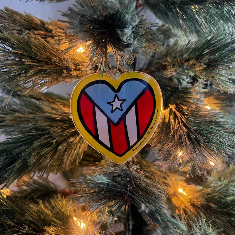 Adorno: Bandera PR Corazón (Acrylic Christmas Ornament)