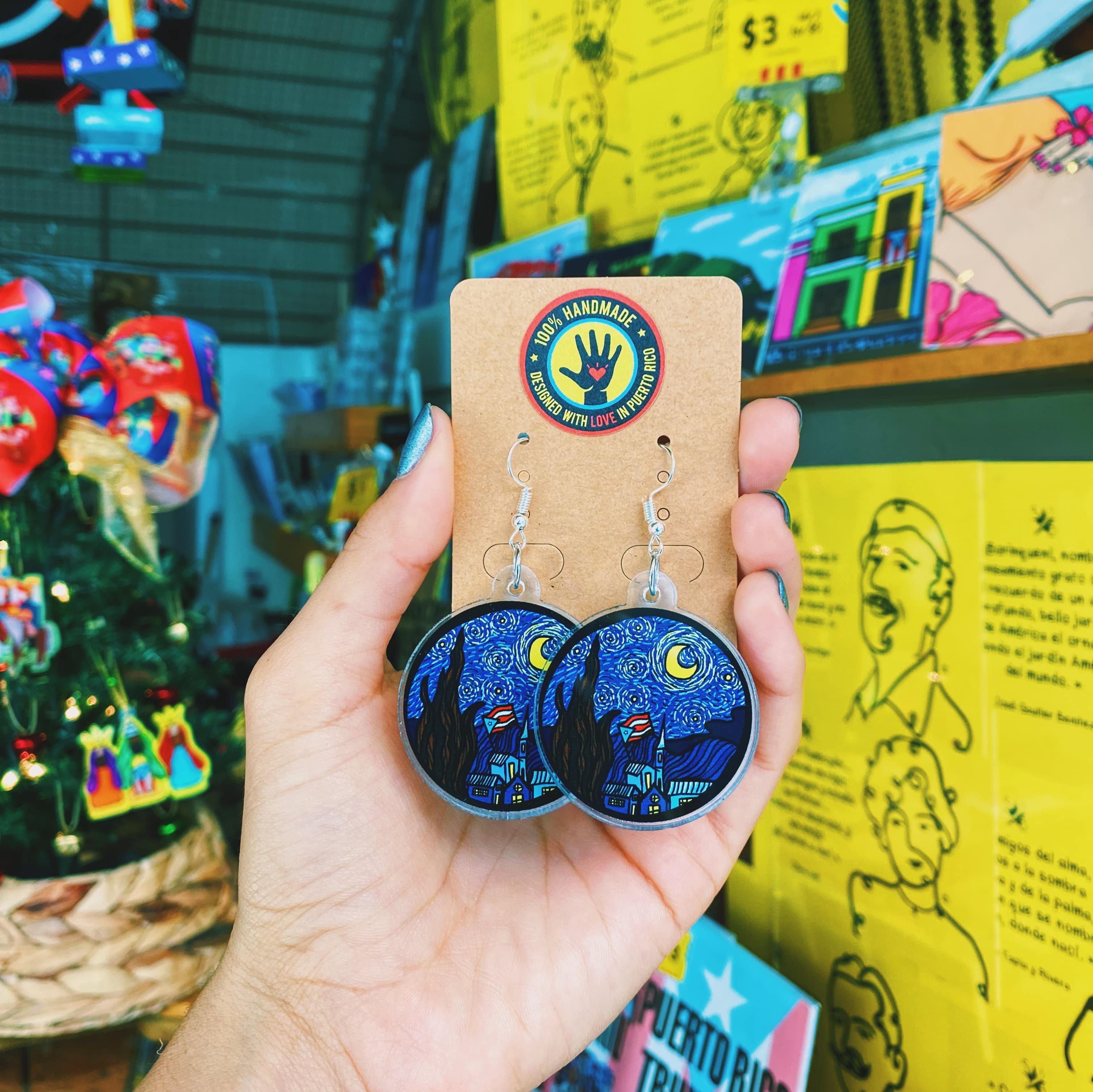 Pantallas: Noche Estrellada Boricua (Acrylic/Stainless Steel Earrings)