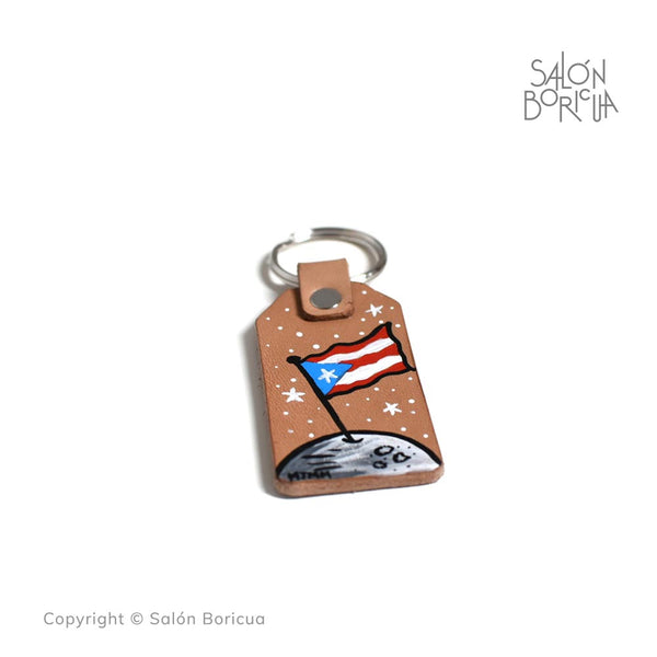 Handmade: Bandera PR en la Luna (Leather Keychain)